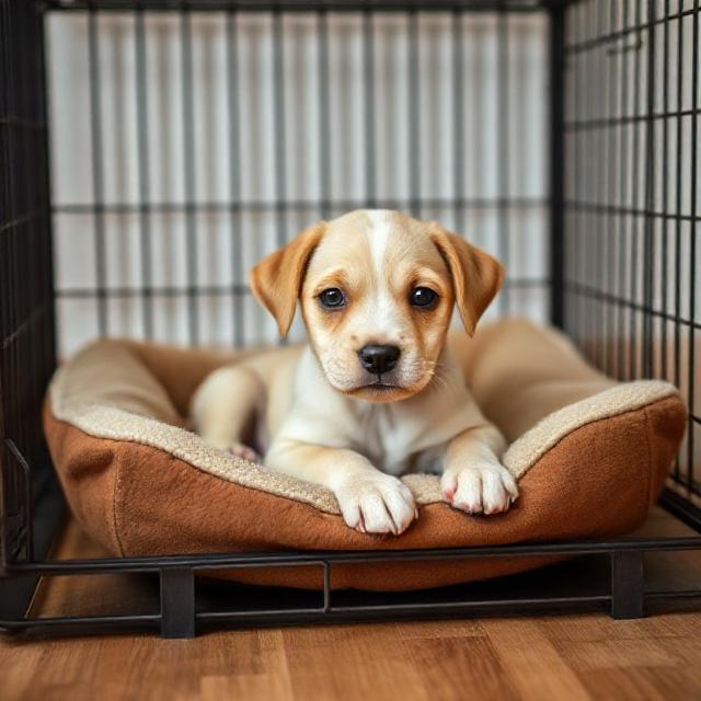 Puppy in dog crate