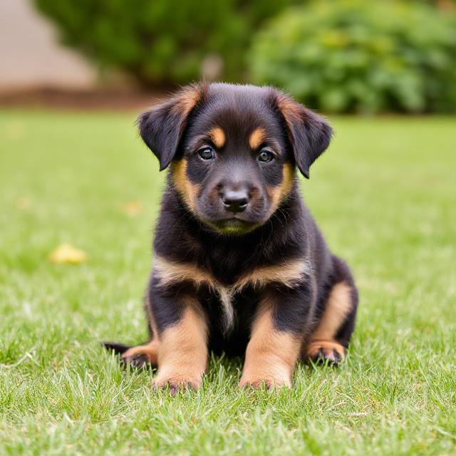 Puppy sat on lawn