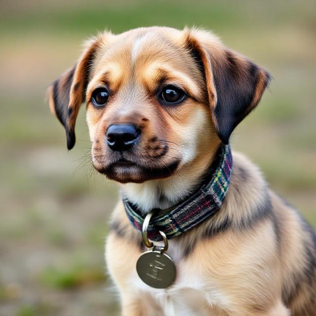 Puppy with collar and tag